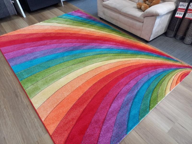 Buy Modern Textured Geometric Design Bright Coloured Rainbow Red Floor ...