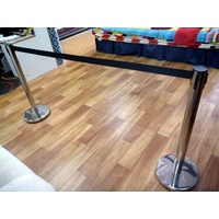 10 Stainless Steel Queue Barrier Bollard Posts each with 1.8m Black Retractable Webbing Package Deal
