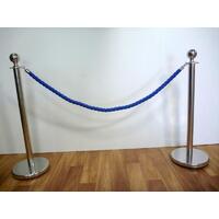 Blue Silky Braided Rope 32mm x 1.5m Silver End for Barrier Crowd Bollards - Online