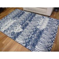 Indoor Outdoor Amazon Abstract Lines White Blue Floor Area Rug
