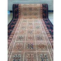 Wool Hallway Runner 80cm wide by the meter Machine Woven Cream Navy Boxes