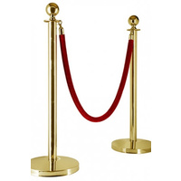 10 Gold Stanchion Queue Barrier Bollard Posts & 9 Velvet Cord Ropes Package Deal