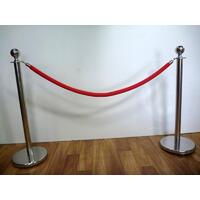 10 Stainless Steel Stanchion Queue Barrier Bollard Posts and 9 Velvet Cord Ropes Package Deal