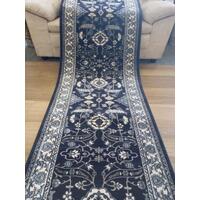 Hall Runner 80cm Wide Heritage Navy Detailed Allover Pattern by the Meter Soft Feel Pile