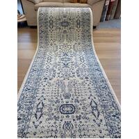 Persian Design Hall Runner Chorus Cream Blue Allover Detailed 80cm wide by the meter Soft Feel