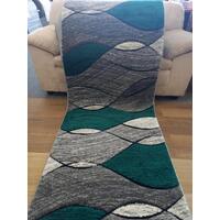 Hall Runner 80cm wide by the Meter Grey Teal Green Waves 12mm Thick Diamond