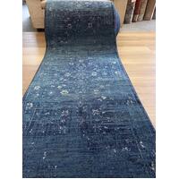 Persian Wash Design Hall Runner Chorus Navy Allover 80cm wide by the meter Soft Feel