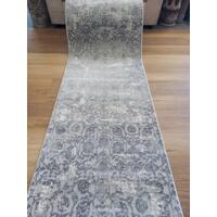 Clearance Hall Runners Super Soft France Runner Grey Persian Design Allover 80cm Wide End of Roll Edged