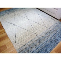 Shaggy Area Floor Rugs Moroccan Cream Centre Blue Ends Trending