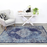 Traditional Thrones Worn Out Medallion Design Navy Floor Area Rugs and Runners