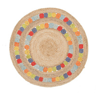 Round Jute Floor Area Rug Multi Coloured Eco Circles