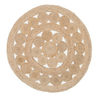 Round Jute Floor Area Rug Natural Coloured Eco Circles