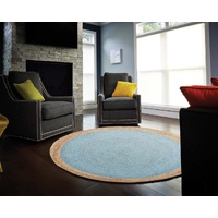 Round Target Jute Natural Floor Area Rug Blue Eco