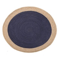 Round Jute Natural Fiber Navy Floor Area Rug Kohchi