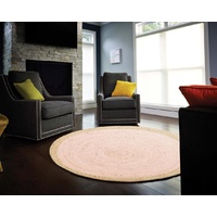 Round Target Jute Natural Floor Area Rug Pink Eco
