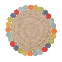 Round Jute Floor Area Rug Multi Coloured Eco Daisy
