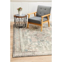 Traditional Suburban Design Washed Aztec Medallion Silver Floor Area Rugs Runners and Circles