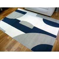 Stain Resistant Super Soft Modern Floor Rugs Wilton Weave Carved Designs Cream Blue Shapes