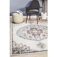 Bright Traditional Euphrates Design White Oval Medallion Floor Area Rugs Runners and Circles