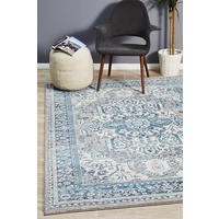 Bright Traditional Euphrates Design Blue Detailed Medallion Floor Area Rugs Runners and Circles