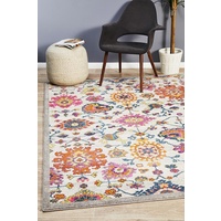 Bright Traditional Euphrates Design Multi Floral Vines Border Floor Area Rugs Runners and Circles