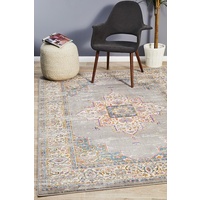 Bright Traditional Euphrates Design Grey Medallion Floor Area Rugs Runners and Circles