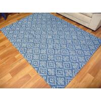 Flatwoven Wool Hazelmere Design Diamonds Blue Floor Area Rugs and Runners
