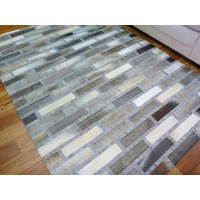 Cowhide Leather Patchwork Floor Area Rug Avik Bricks Grey