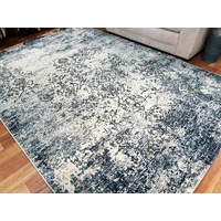 Verdon Ancient Pattern Blue Grey Contemporary Washed Design Floor Area Rugs