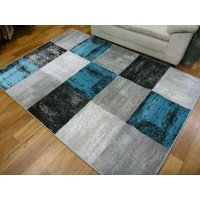 Modern Design Floor Area Rugs Concentrate Blue Grey Squares