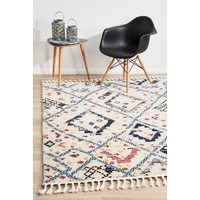 Contemporary Textured Fringed Rabat Design White Mesh Floor Area Rugs and Runners