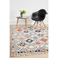 Contemporary Textured Fringed Rabat Design Grey Diamonds Border Floor Area Rugs and Runners