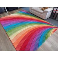 Modern Textured Geometric Design Bright Coloured Rainbow Red Floor Area Rugs