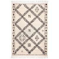 Contemporary Khaan Rope Net Design Fringed Floor Area Rugs and Runners Cream