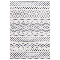 Modern Contemporary Casablanca White Blue Waves Oblongs & Round Rugs & Hall Runners