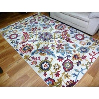 Thick Bright Traditional Tennor Design Floral Cream Blue Floor Area Rug