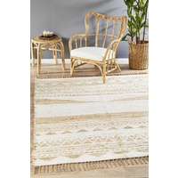 Handmade Flatwoven Fringed Jute Cotton Chenille Flaunt Design White Natural Patterned Floor Area Rugs