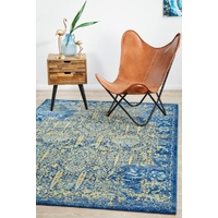 Traditional Radiant Design Aged Floral Allover Blue Yellow Floor Area Rugs Runners and Circles