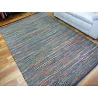 Leather and Jute Floor Rug Rustic Charm Multi Colour Flat-Weave