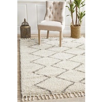 Soft 40mm Thick Fringed Basmati Design Cream Zig Zag Floor Area Rugs and Runners