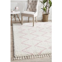 Soft 40mm Thick Fringed Basmati Design Cream Pink Zig Zag Floor Area Rugs and Runners
