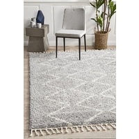 Soft 40mm Thick Fringed Basmati Design Silver Zig Zag Floor Area Rugs and Runners