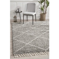Soft 40mm Thick Fringed Basmati Design Grey Tiles Floor Area Rugs and Runners