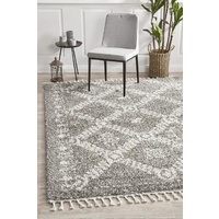 Soft 40mm Thick Fringed Basmati Design Grey Aztec Floor Area Rugs and Runners