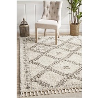 Soft 40mm Thick Fringed Basmati Design Natural Aztec Floor Area Rugs and Runners