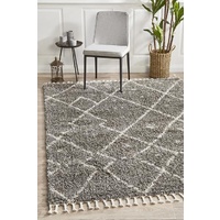 Soft 40mm Thick Fringed Basmati Design Grey Moroccan Floor Area Rugs and Runners
