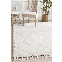 Soft 40mm Thick Fringed Basmati Design Pink Moroccan Floor Area Rugs and Runners