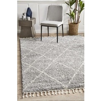 Soft 40mm Thick Fringed Basmati Design Silver Moroccan Floor Area Rugs and Runners