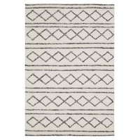 Modern Deco Design Diamond Stripes Multiweave Wool Viscose Floor Area Rug White