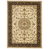 Persian Medallion Design Floor Area Rug Ivory with Black Border Marmaris & Hallway Runners